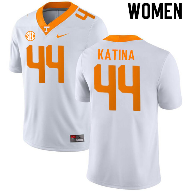 Women #44 Steele Katina Tennessee Volunteers College Football Jerseys Stitched-White